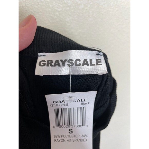 Grayscale Small Neckline-Cutout Bodycon Dress Black Ribbed Keyhole Stretch Sexy - Picture 11 of 12